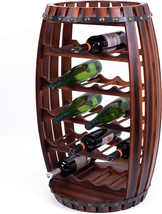 Vintiquewise Rustic Barrel Shaped Wooden Wine Rack for 23 Bottles