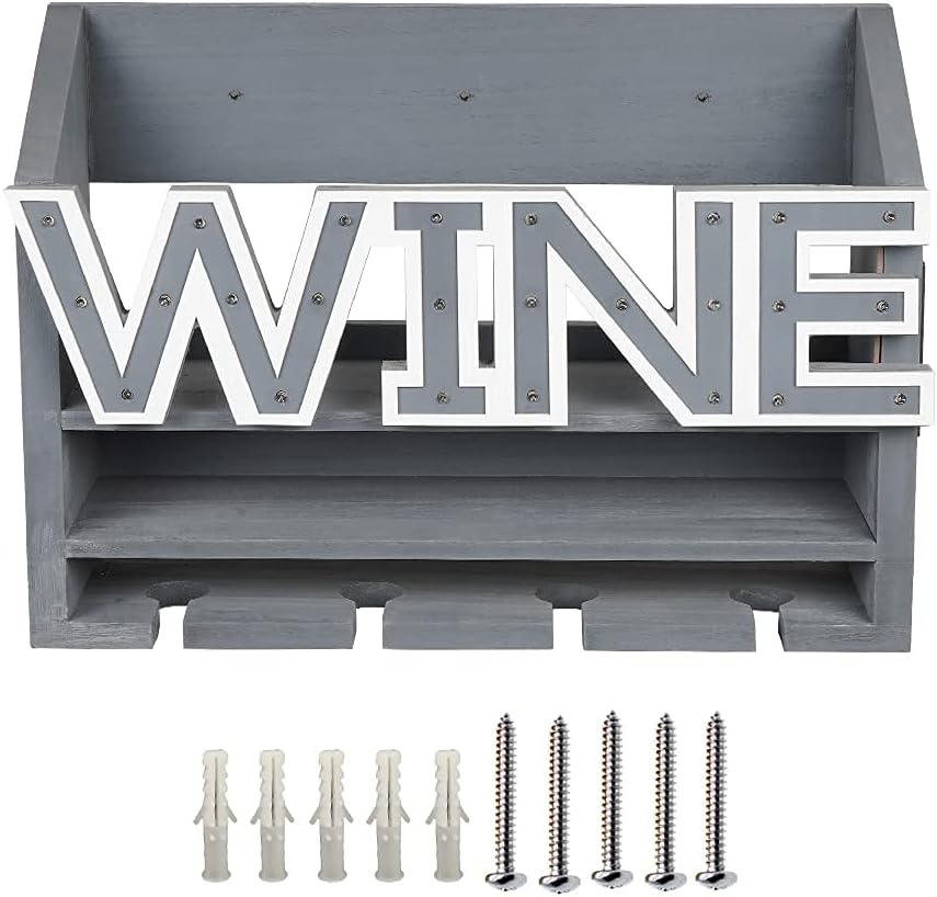 LED Wooden Wall Mounted Wine Rack and Glass Holder