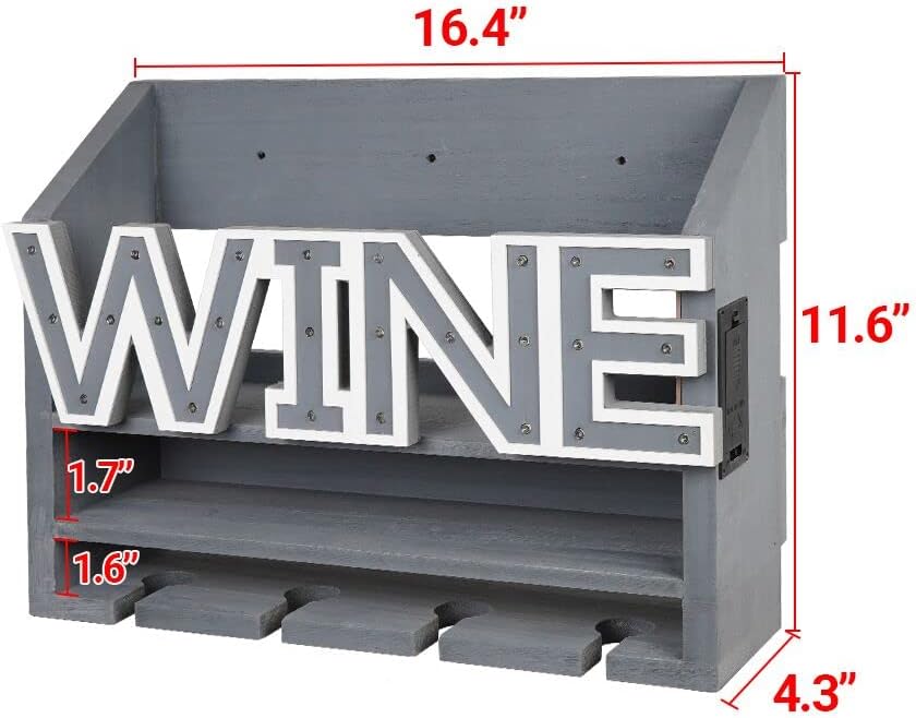 LED Wooden Wall Mounted Wine Rack and Glass Holder