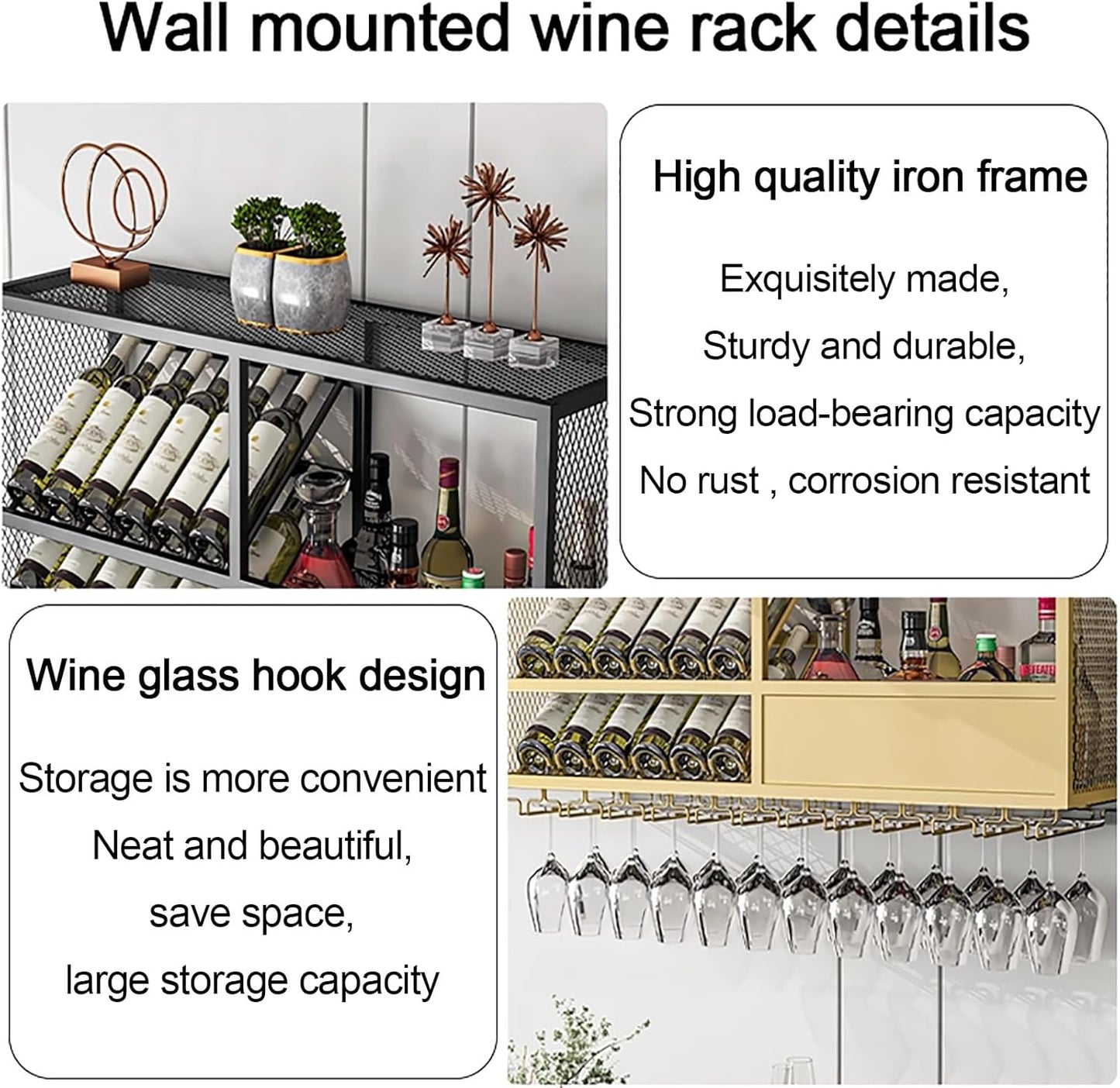 Metal Wall Wine Rack with Open Style Frame