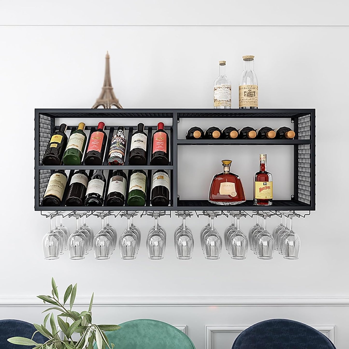 Industrial Wall Mounted Wine Rack with Glass Holder