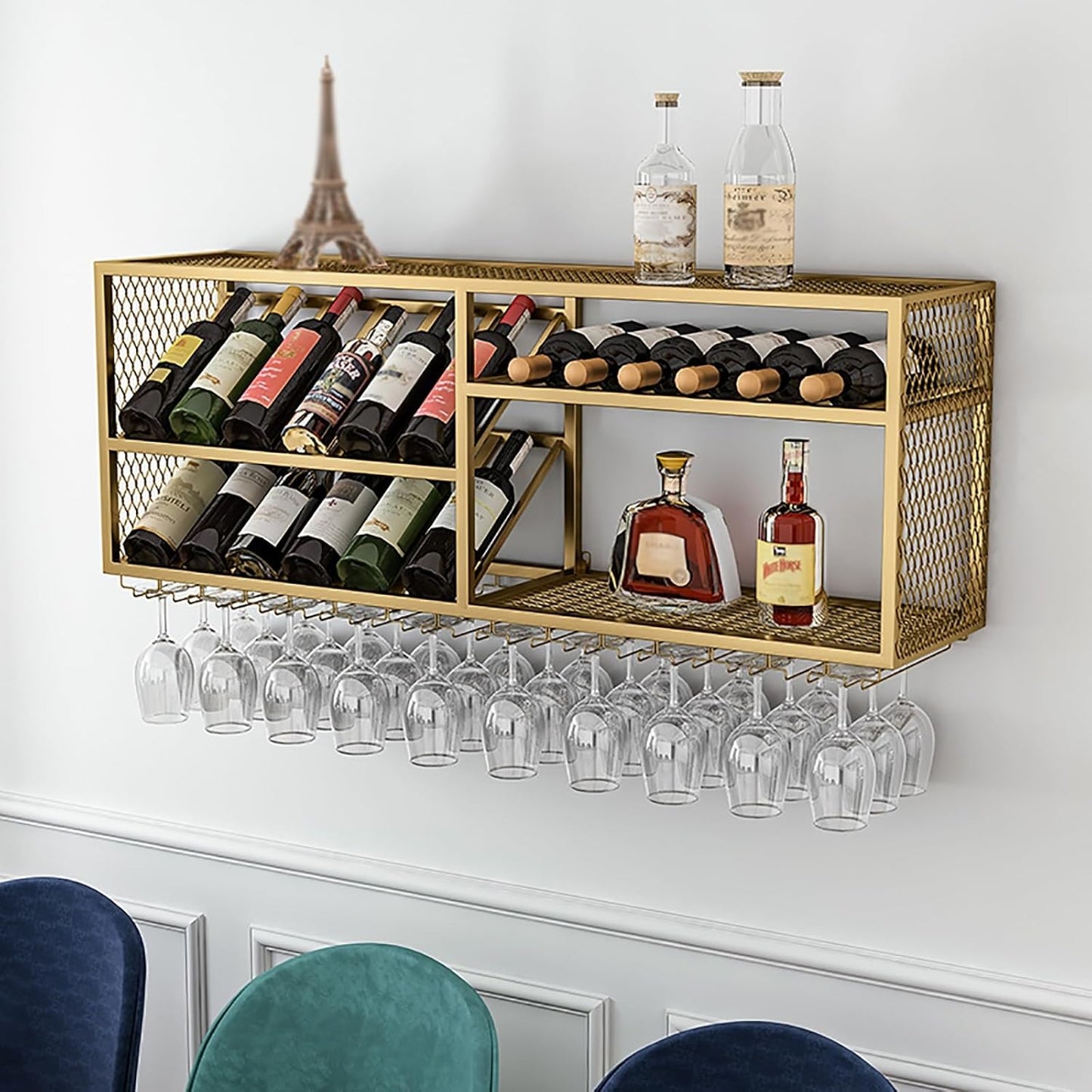 Industrial Wall Mounted Wine Rack with Glass Holder