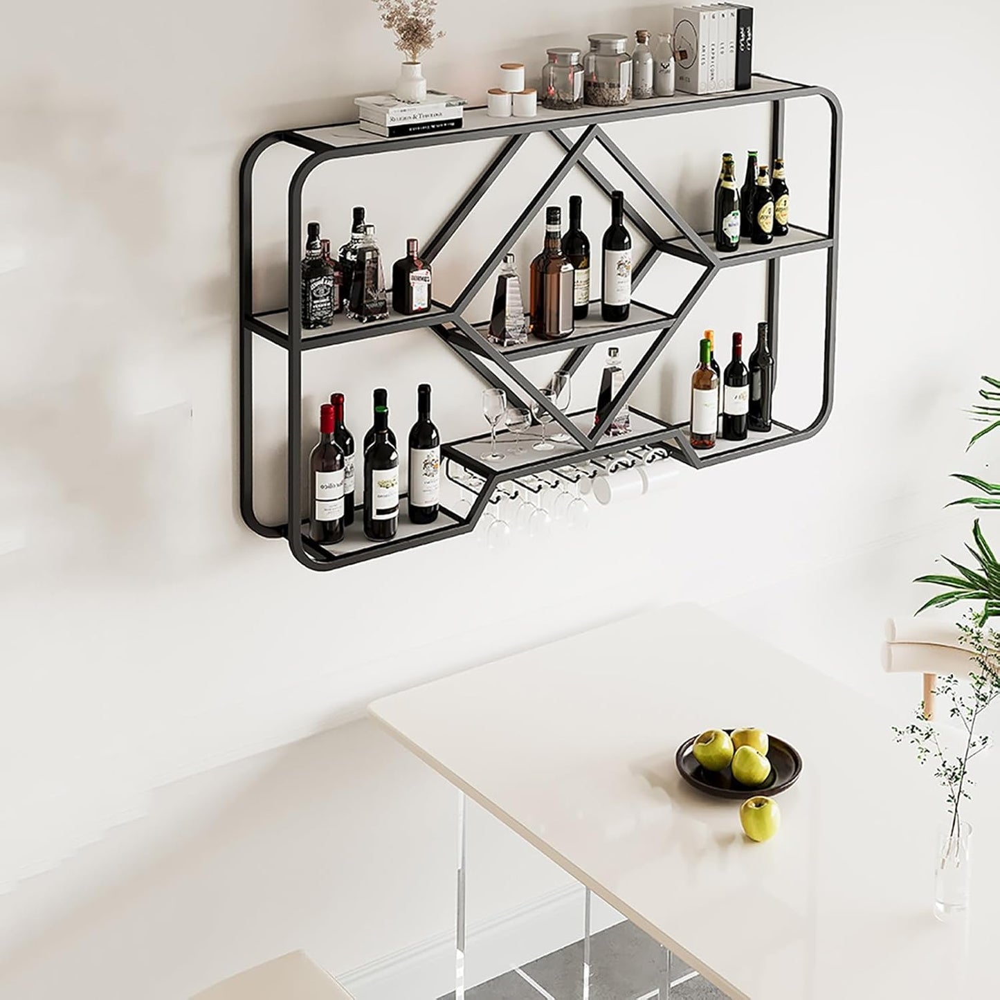 Modern Wall Mounted Metal Wine Rack and Glass Holder