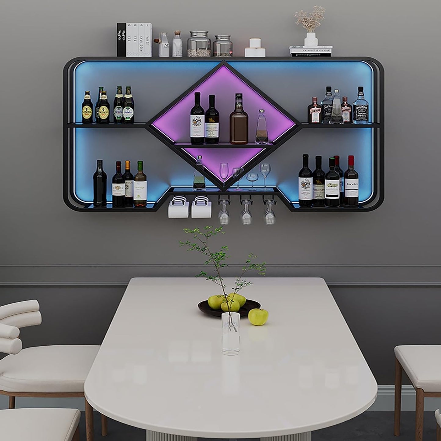 Modern Wall Mounted Metal Wine Rack and Glass Holder